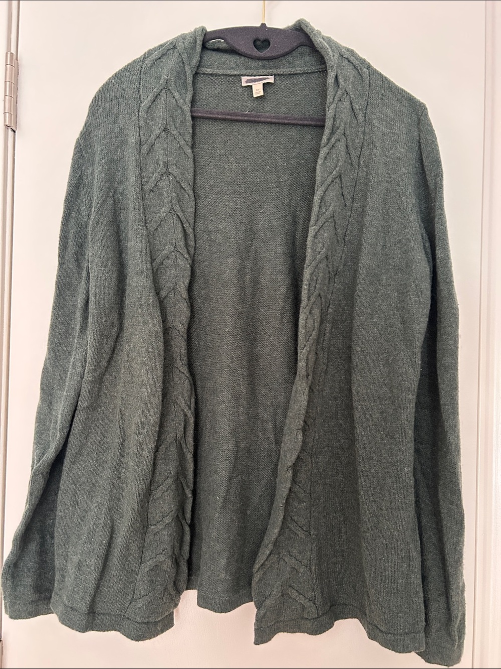 Talbots Open-Front Cable Drape Cardigan - Green